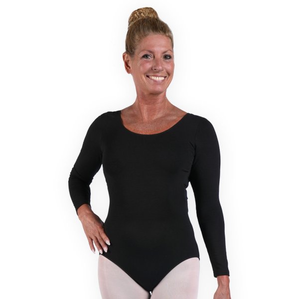 Ballet leotard Adult | Long Sleeves | Black | 'Carré' - Click Image to Close