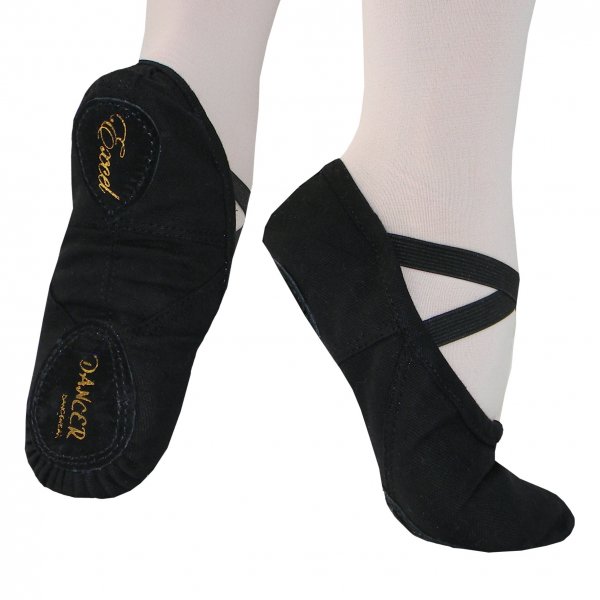 EXCEL Black Normal/Wide Ballet Shoe Canvas Split Sole - Click Image to Close