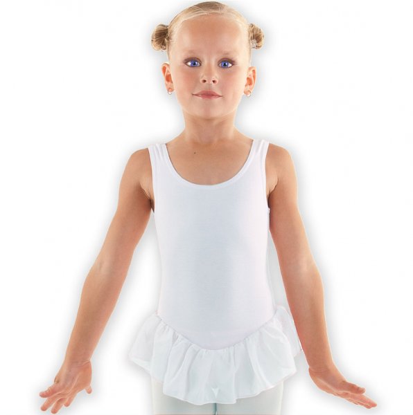 White Leotard | With Skirt | Cotton Spandex | 'Ballerina' - Click Image to Close